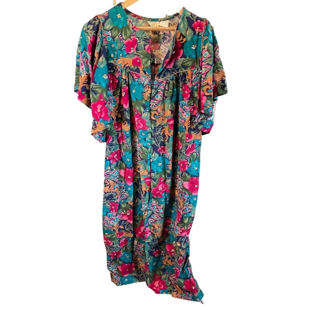 Appel Colorful Floral Butterfly Sleeve Tropical Muumuu Dress Robe